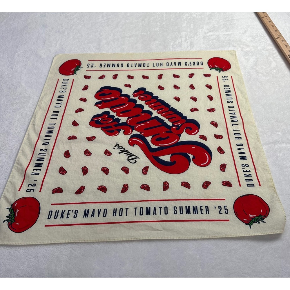 Duke's Mayo Hot Tomato Summer '25 Bandana Cream Red Navy Graphic Print 21x21